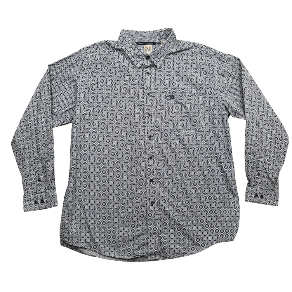 Cinch Mens XXL Navy White Geometric Print Long Sleeve Western Button Up Shirt